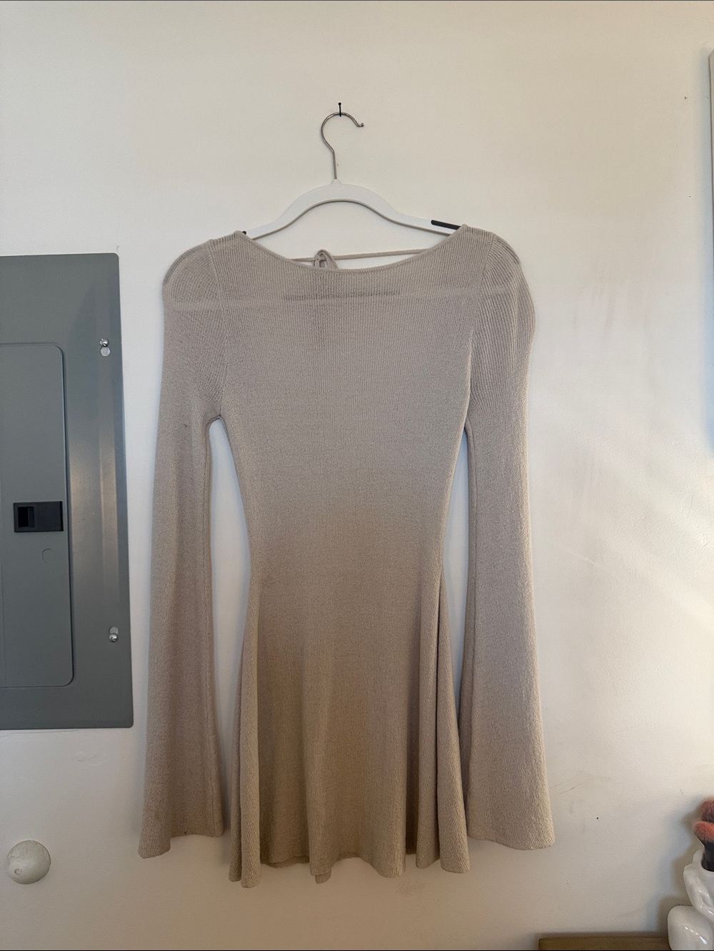 Beige Long Sleeve Knit Dress, Meshki